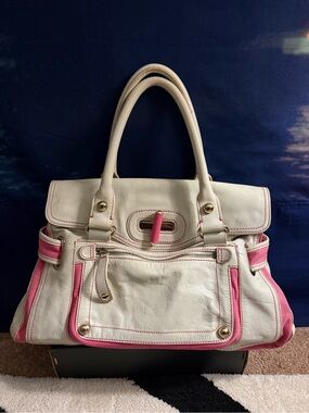 HYPE Karlie Genuine Leather Satchel Cream and Pink Leather Handbag